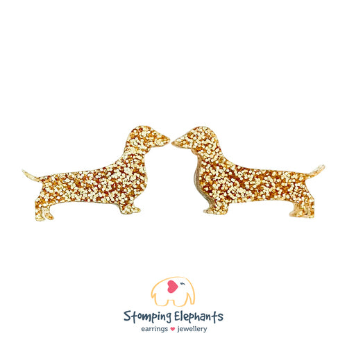 Gold Glitter Dachshund Earrings (4XL)
