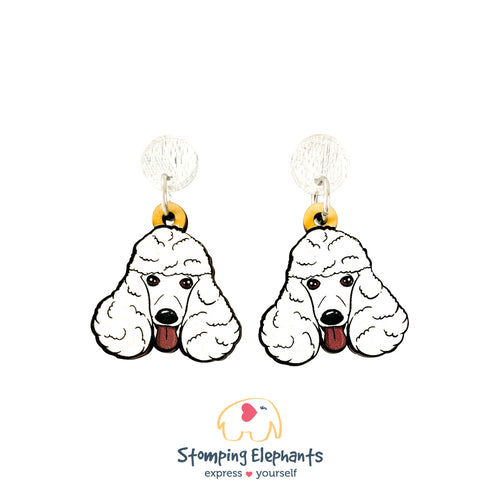 The White Poodle Face Earrings