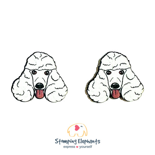 White Poodle Head Earrings (XL)