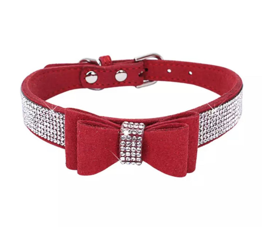 Stylish Bling Bow Collar - Elegant Red