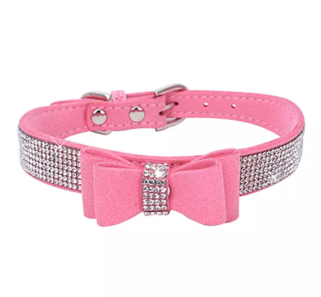 Stylish Bling Bow Collar - Blush Pink