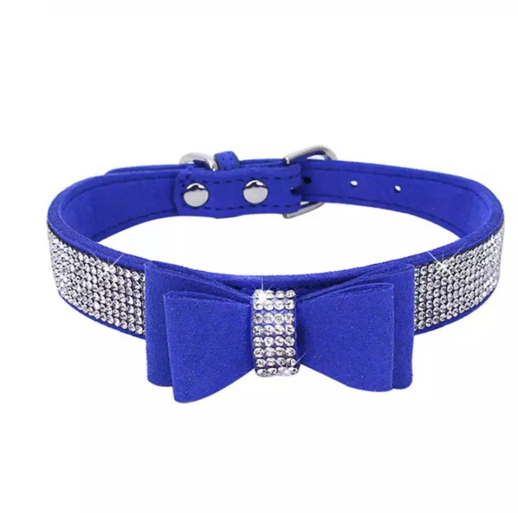 Stylish Bling Bow Collar - Royal Blue