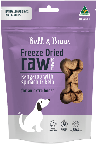 Freeze Dried Raw Dog Treats: Kangaroo with Spinach and Kelp 100g