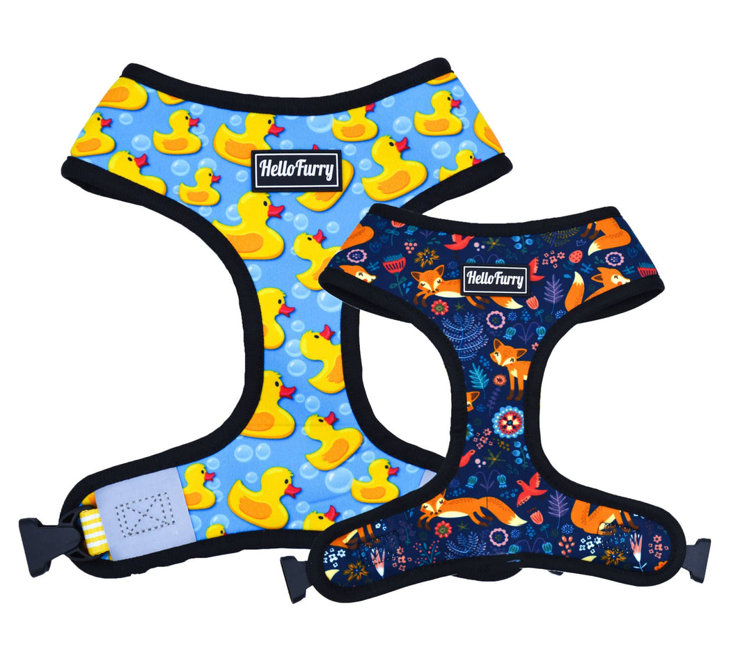 *NEW* REVERSIBLE DOG HARNESS – Rubber Duck + Fox