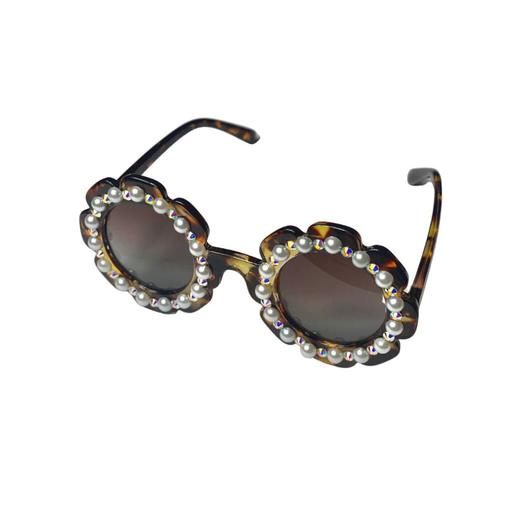 Flower Power Tortoise Shell Sunnies - Crystals and Pearls