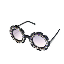Load image into Gallery viewer, Flower Power Black Sunnies - Crystals and Pearls
