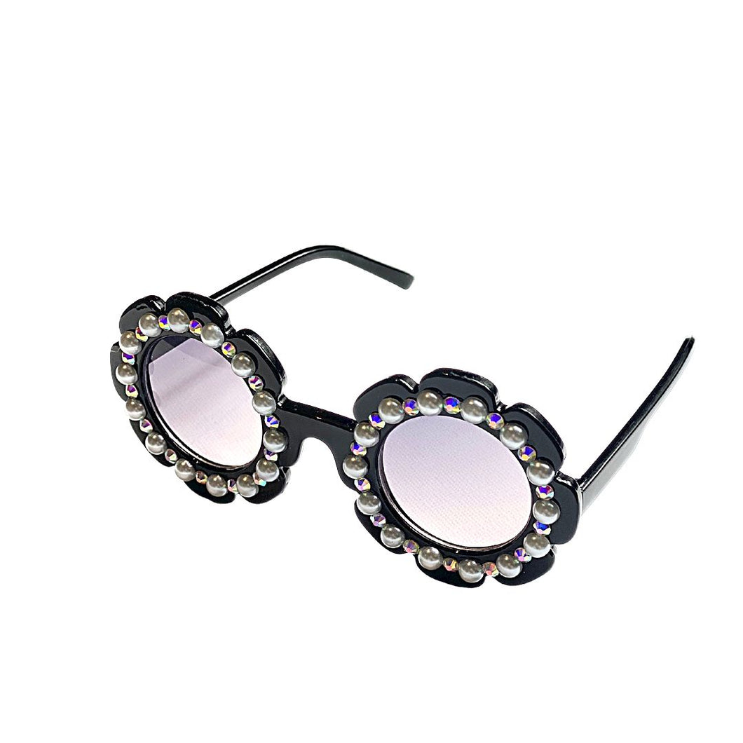 Flower Power Black Sunnies - Crystals and Pearls