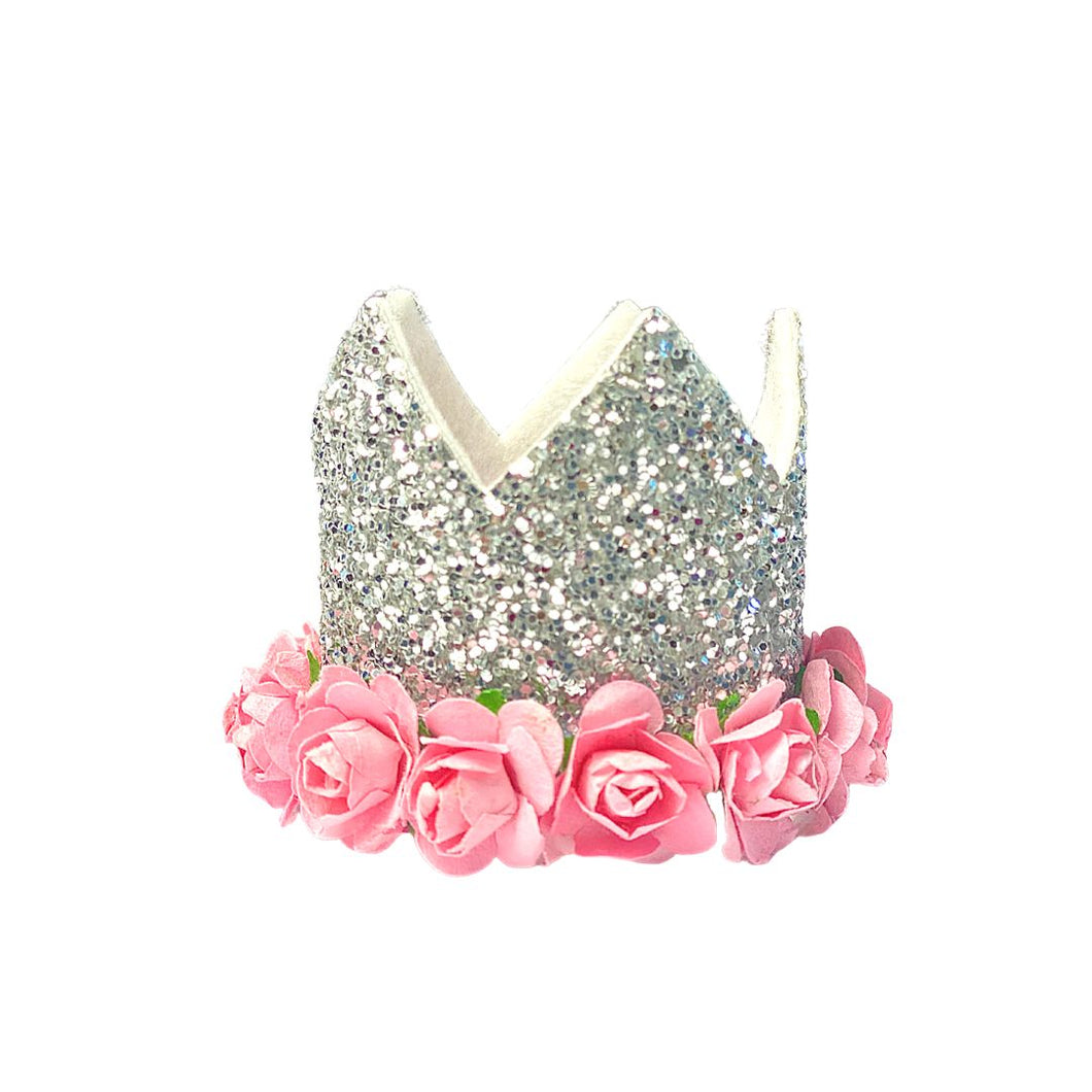 Silver Crown with Pink Flowers