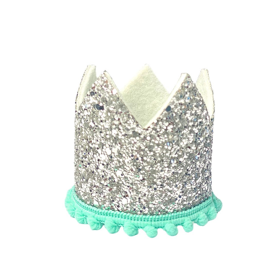 Silver Crown with Teal Poms