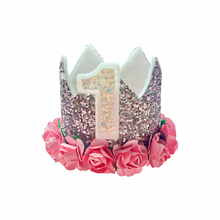 Load image into Gallery viewer, Silver Crown with Pink Flowers
