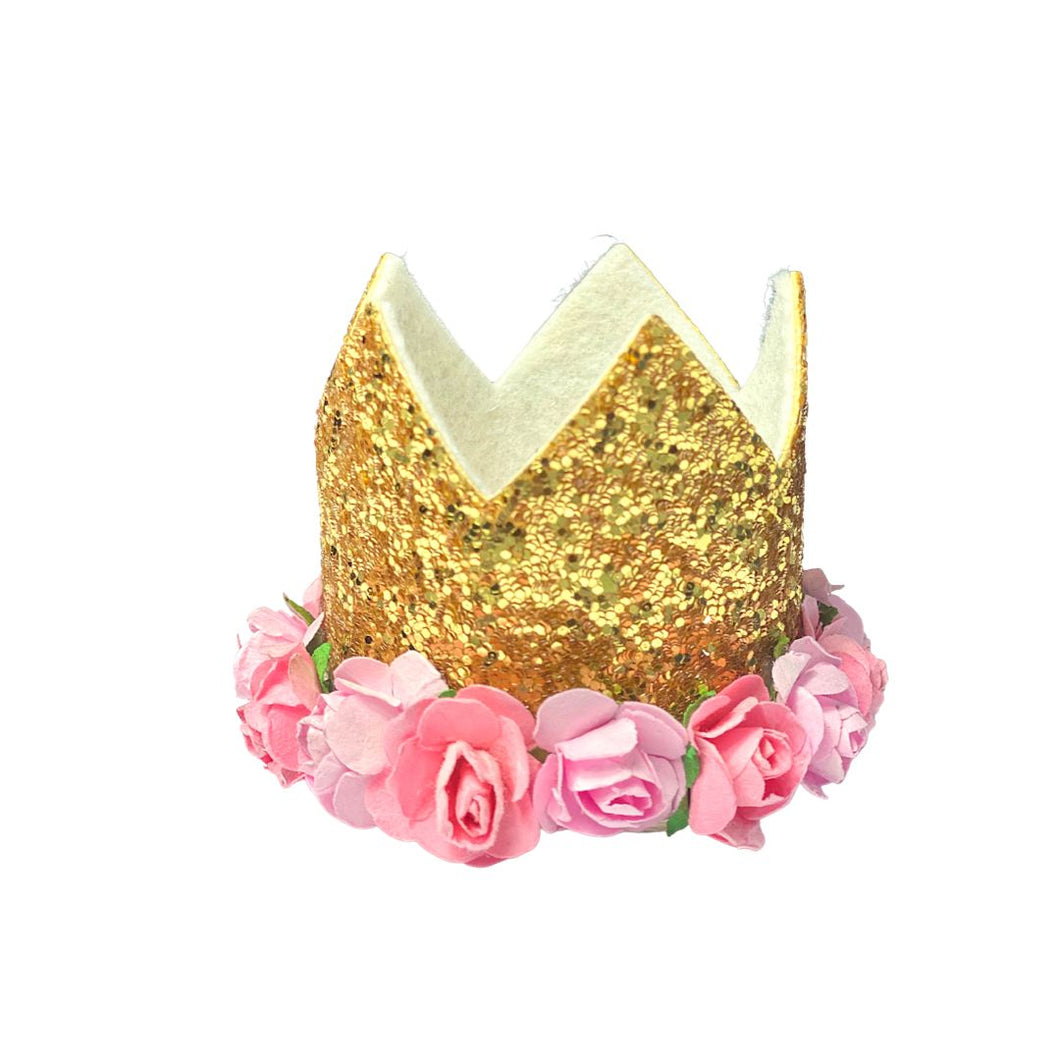 Gold Crown with Pink Flowers