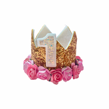 Load image into Gallery viewer, Gold Crown with Pink Flowers
